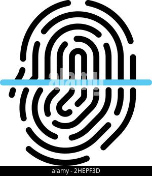 Fingerprint scanning icon. Identification process symbol. Blue laser scan Stock Vector