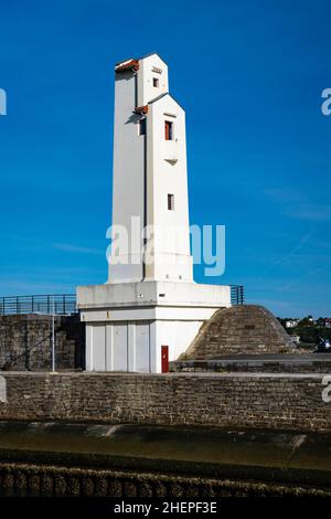 Twin lighthouse, phare, by André Pavlovsky in Ciboure and Saint Jean de Luz in the French Basque Country, Pyrenees Atlantique, constructed in 1936. Stock Photo