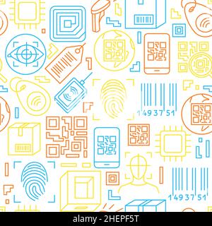 Qr code and barcode seamless pattern in line style. Background with identification technology symbols. Vector illustration Stock Vector