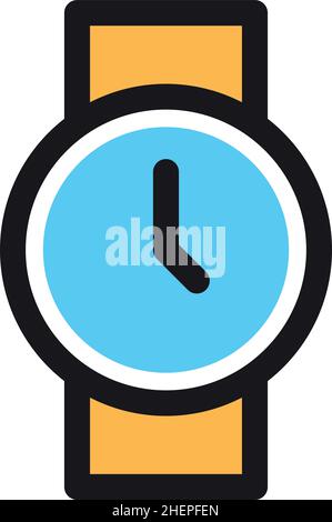 Watch icon. Blue hand clock on wrist bracelet Stock Vector