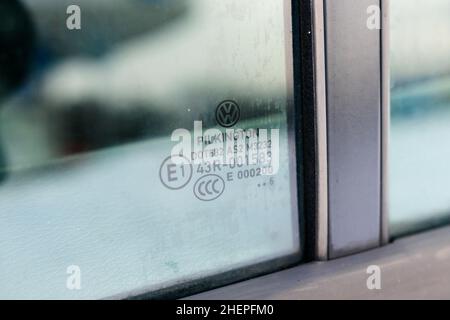 Dolyna, Ukraine December 22, 2021: car glass in a 2006 Volkswagen, clean and washed car windows, well-groomed car. Stock Photo