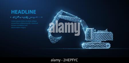 Excavator. Abstract vector 3d excavator isolated on blue background. Stock Vector