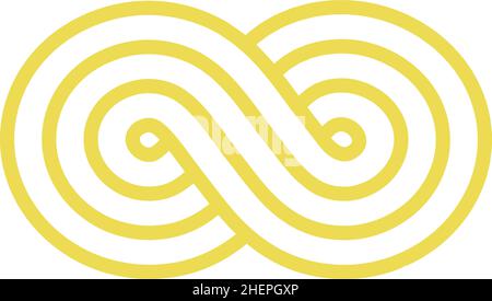 Loop motion sign. Infinity logo. Yellow line mobius shape Stock Vector