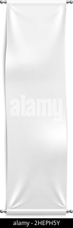 White textile banner. Vertical advertising cloth template Stock Vector