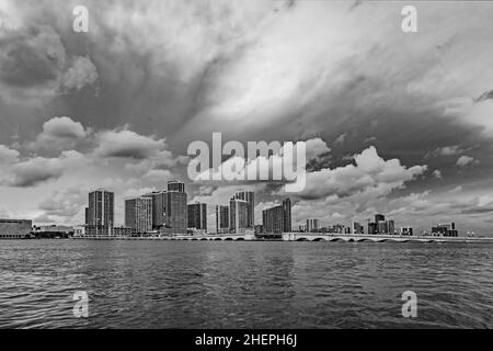 Miami city skyline panorama at dusk  in spectacular sunset Stock Photo