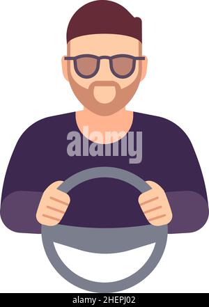 Man with steering wheel. Driver avatar. Chauffeur character Stock Vector