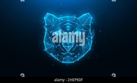 Polygonal vector illustration of a tiger head on a blue background. Wild cat concept in geometric style. Symbol of 2022. Stock Vector