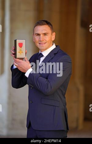 Former rugby league footballer and Motor Neurone Disease fundraiser Kevin Sinfield after he received an OBE during an investiture ceremony at Windsor Castle. Picture date: Wednesday January 12, 2022. Stock Photo