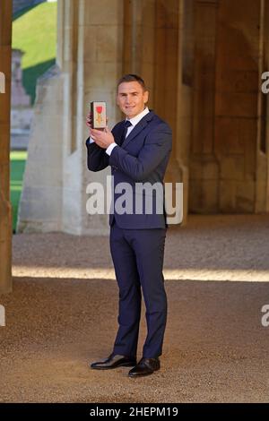 Former rugby league footballer and Motor Neurone Disease fundraiser Kevin Sinfield after he received an OBE during an investiture ceremony at Windsor Castle. Picture date: Wednesday January 12, 2022. Stock Photo