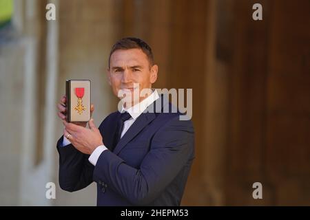 Former rugby league footballer and Motor Neurone Disease fundraiser Kevin Sinfield after he received an OBE during an investiture ceremony at Windsor Castle. Picture date: Wednesday January 12, 2022. Stock Photo