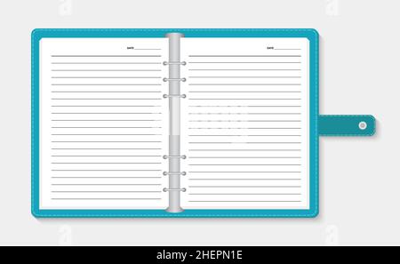 Open notebook on light gray background, vector illustration Stock Vector