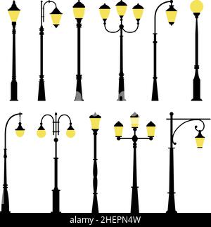 Set of street lamps, vector illustration Stock Vector
