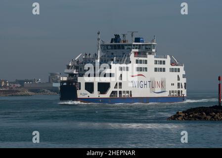 Portsmouth, England, UK. 2021. MV St Clare entering Portsmouth Harbour. She was built in 2001 and is a  car passenger roro ferry. Stock Photo