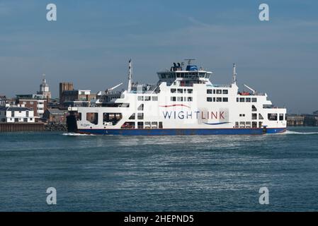 Portsmouth, England, UK. 2021. MV St Clare passing Old Portsmouth  She was built in 2001 and is a  car passenger roro ferry which operates an Isle of Stock Photo