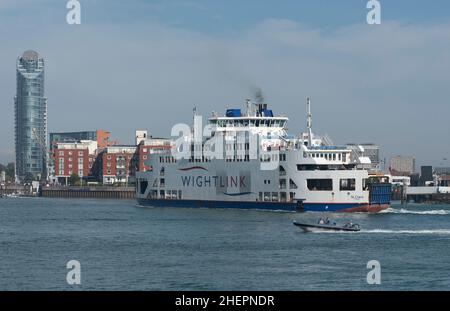 Portsmouth, England, UK. 2021. MV St Clare passing Old Portsmouth  She was built in 2001 and is a  car passenger roro ferry which operates an Isle of Stock Photo