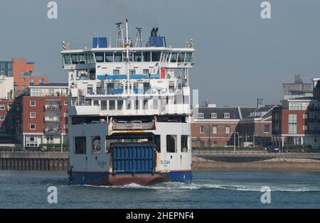 Portsmouth, England, UK. 2021. MV St Clare turning on Portsmouth  Harbour bound for the Isle of Wight. She was built in 2001 and is a  car passenger r Stock Photo