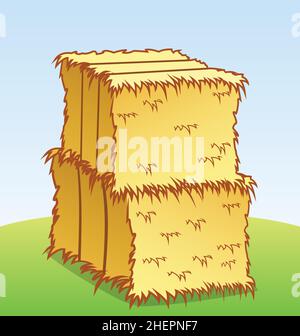 2 stacked cartoon hay bales vector illustration Stock Vector