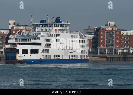 Portsmouth, England, UK. 2021. MV St Clare turning on Portsmouth  Harbour bound for the Isle of Wight. She was built in 2001 and is a  car passenger r Stock Photo