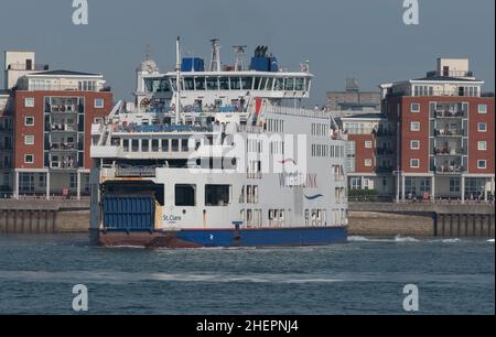 Portsmouth, England, UK. 2021. MV St Clare turning on Portsmouth  Harbour bound for the Isle of Wight. She was built in 2001 and is a  car passenger r Stock Photo