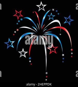 red white silver blue stylized stylised fireworks vector isolated on black background Stock Vector