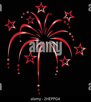 red stylized stylised fireworks vector isolated on black background Stock Vector