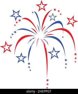 red white and blue stylized stylised colourful colorful fireworks vector isolated on white background Stock Vector
