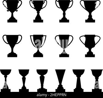 Set of silhouettes of award cups and trophies, vector illustration Stock Vector