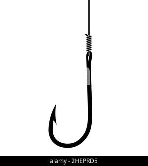 simple fishing fish hook on fishing line black silhouette isolated
