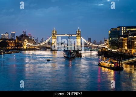 Tower Bridge in London during the Blue Hour, London Stock Photo