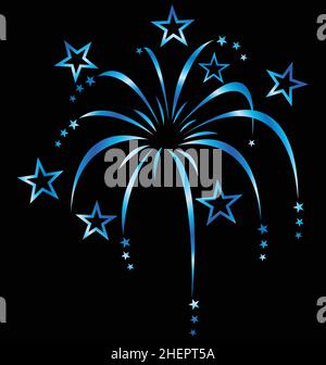 blue stylized stylised fireworks vector isolated on black background Stock Vector