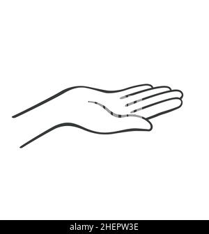 simple open hand outline black line lineart vector isolated on white background Stock Vector