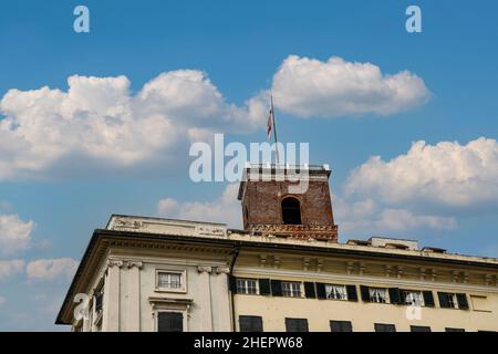 Rooftop of Palazzo Ducale with the Grimaldina Tower, dating back at least to the 14th century and used in the past as a prison, Genoa, Liguria, Italy Stock Photo