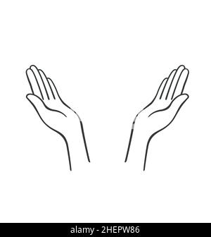 simple 2 open hands outline black line vector isolated on white background Stock Vector