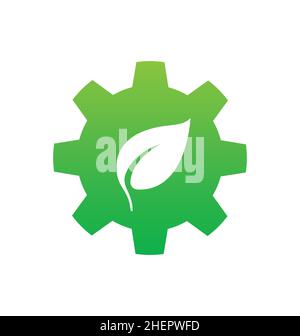 green gear with eco leaf icon symbol isolated on white background vector logo Stock Vector