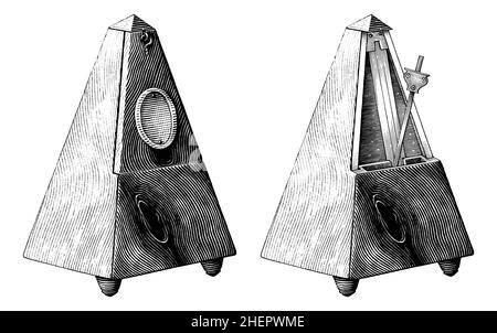 Vintage metronome hand draw vintage engraving style black and white clipart Stock Vector