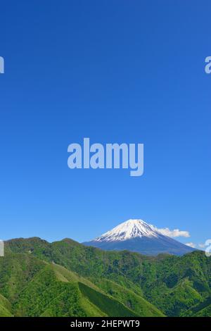 Mountain Range In Fresh Green And Mount Fuji Stock Photo