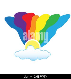 Hippie rainbow sun cloud art work element vector isolated on white background Stock Vector
