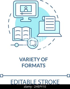 Variety of formats turquoise concept icon Stock Vector