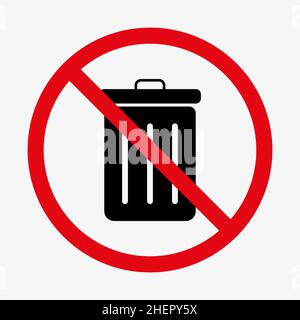 Dustbin forbidden vector icon. Trash can ban. Stock Vector