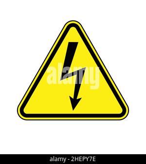 high voltage lightning arrow yellow triangle sign icon vector isolated on white background Stock Vector