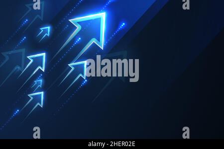 Up arrows on deep blue background space with one big arrow. Stock Vector