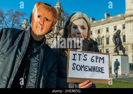 London UK. 12th Jan 2022. Two women with Boris and Carrie