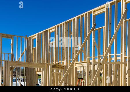 Framed new construction of residential construction house framing Stock Photo
