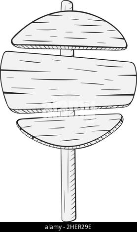 Round signpost in linear style. Blank wooden boards template Stock Vector