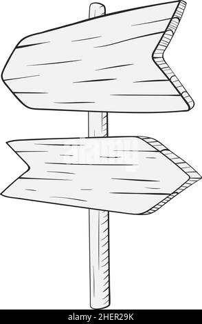 Blank direction pointers. Wooden arrows signpost in linear style Stock Vector