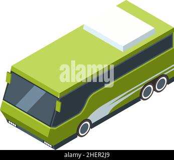 Green public bus. Isometric transport for traveling passengers Stock Vector