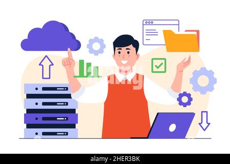 Hand drawn flat design website hosting illustration Vector illustration. Stock Vector