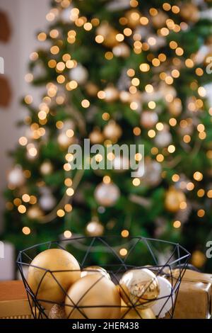 Traditional Christmas decorations. Christmas tree.  Stock Photo