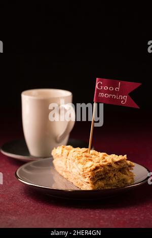 Cup of tea with cakes on wooden tray isolated on white Stock Photo - Alamy