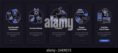 How to minimize waste night mode onboarding mobile app screen Stock Vector